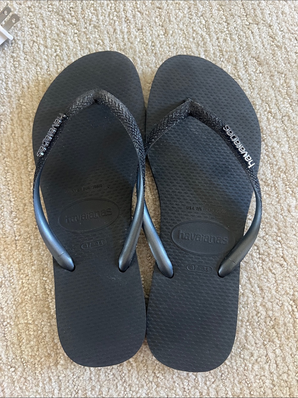 Havaianas Black Flip Flops with Sparkle Straps